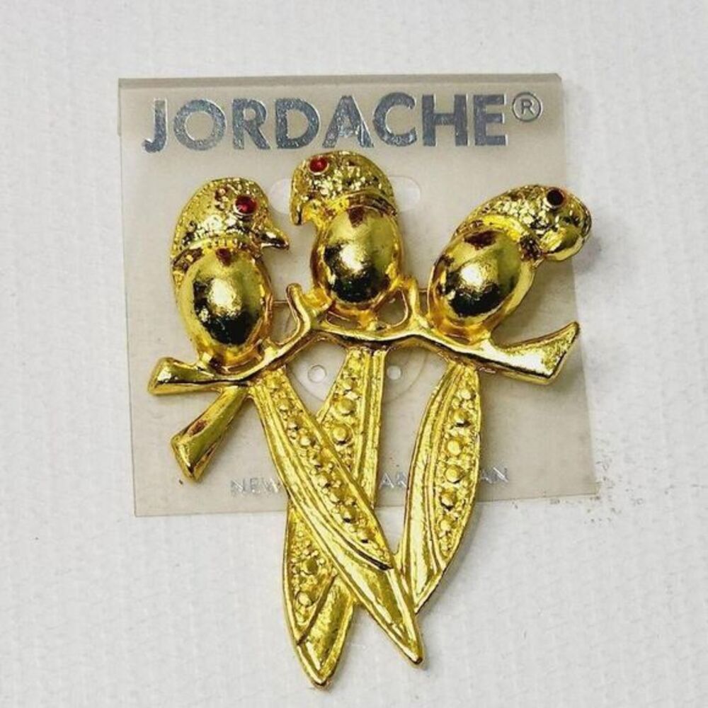 Jordache‎ Vintage Gold Tone Three Birds on a Branch Pin Brooch